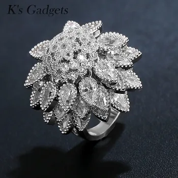 

K's Gadgets Big Austrian Crystal Ring Cubic Zirconia Rings For Women Sun Flower Type Trendy Fashion Rings Jewelry Bijouterie