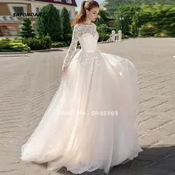 SATONOAKI 2019 ТРАПЕЦИЕВИДНОЕ свадебное платье скрипичные аппликации свадебное кружевное платье Элегантное свадебное платье с длинными