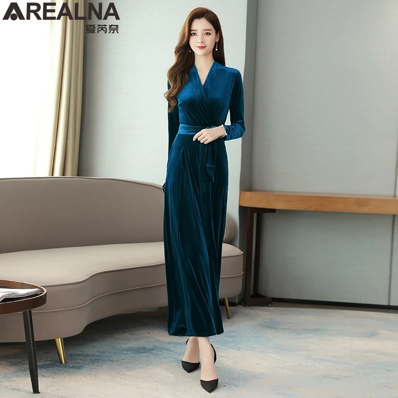 long sleeve velvet jumpsuit women winter Runway elegant black V Neck plus size wide leg sashes maxi floor length romper