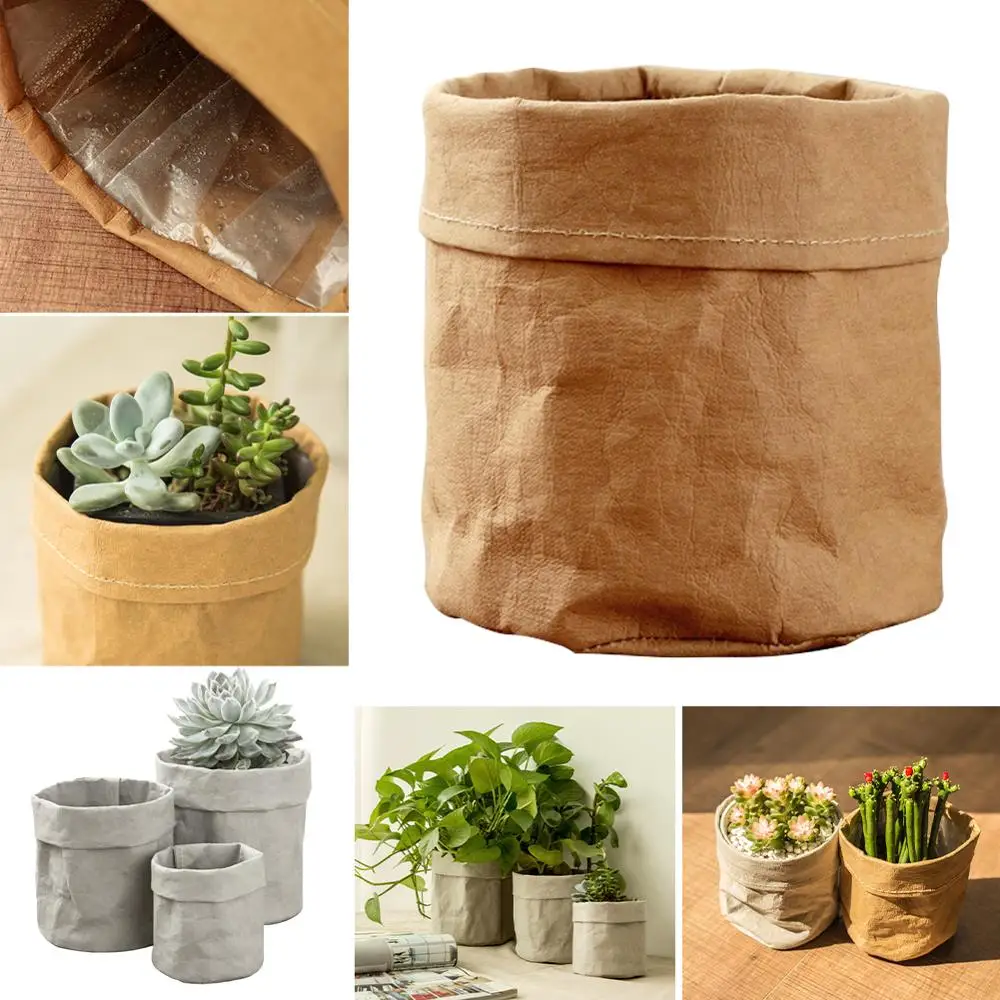 Kraft Paper Bag Pot Plant Succulents Flower Home Storage Succulent Organizer Pot 