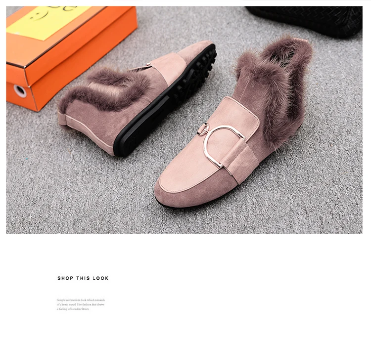 autumn and winter new women's shoes round head leather flat bottom mink boots
