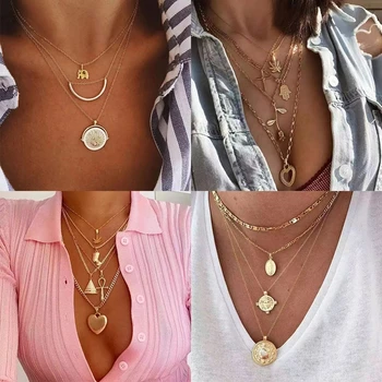 

Bohemian Gold Silver Animal Geometry Necklaces & Pendants For Women Fashion Multilayer Chain Necklaces Trendy Collier Femme 2020