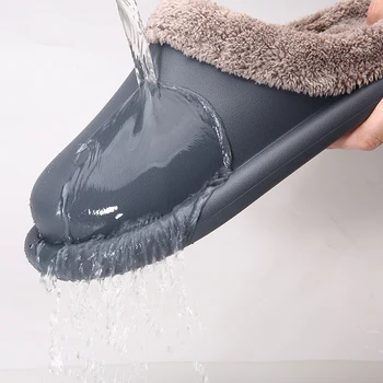 

Men Waterproof High Quality Leather Slippers Shoes Winter Warm Non-slip Male Home Slipper Man Indoor Shoes Mens Slides Sales