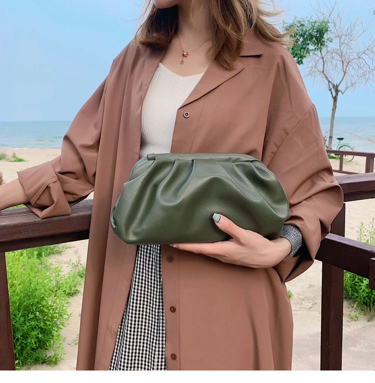 Green L 28cm Женская простая сумка-мессенджер из пельменей, дизайнерская Ретро, новая мода, облачная женская сумка через плечо, сумка-клатч - Цвет: Green L 28cm