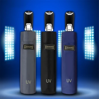 

Resistant Wind Resistant Fully-Automatic Business Umbrella Rain Women For Men 3 Folding business model handle Vinyl UV Umbrella