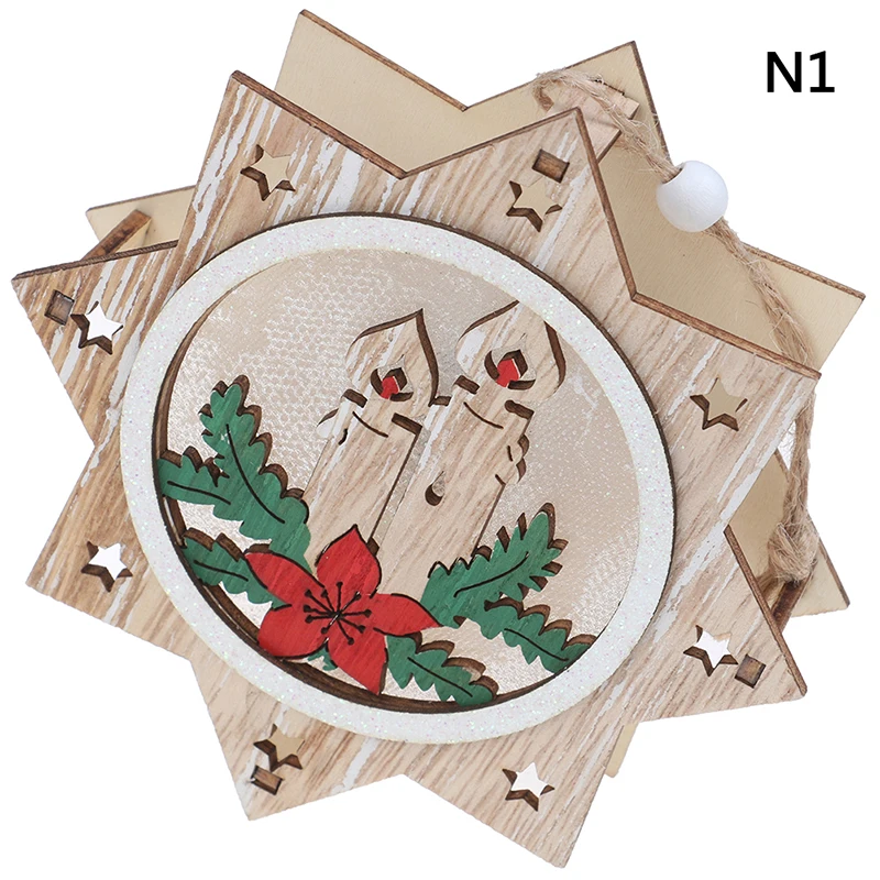 Star Round Shape LED Light Decoration Luminous Santa Snowman Deer Hanging Pendant Christmas Tree Wooden Glowing Ornament - Цвет: 1
