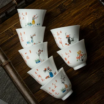 

CHANSHOVA 50ml Chinese retro style White porcelain Hand Painted teacup Chinese small ceramic cup H535