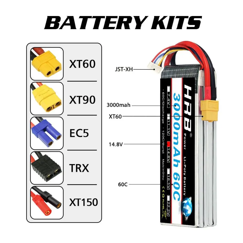 Аккумулятор HRB RC Lipo 2s 3s 4s 6S 22 2 в 3000 мАч 11 1 В 14 8 lipo 60C для радиоуправляемого