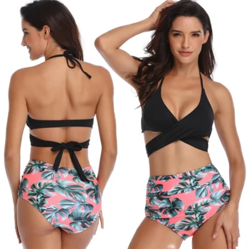 

Swim Wear Women Women Swimwear Two Pieces Suits Bikini Set Black Top Floral Hight Wast Bottom Bathing Suit for Women Uk