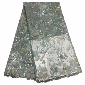 

African Green Gold Organza Sequins Lace Fabric 2019 Hot Sale Nigerian Wedding Dress High Quality Organza French Net Mesh Lace