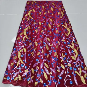 

JAUN 2020 Nigerian Velvet Lace Fabrics High Quality African Net Lace Fabric With Sequins French Lace Fabric Sewging XY3340B-1