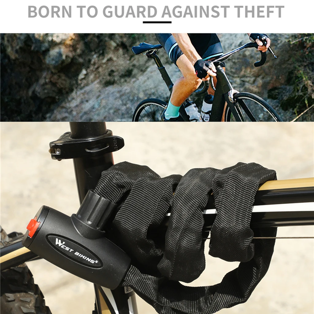 West Biking Bicycle Cable Lock Anti-theft Bikes Motorcycle Chain Lock with Sleeve Security Steel Motorbike Scooter Cycle Lock