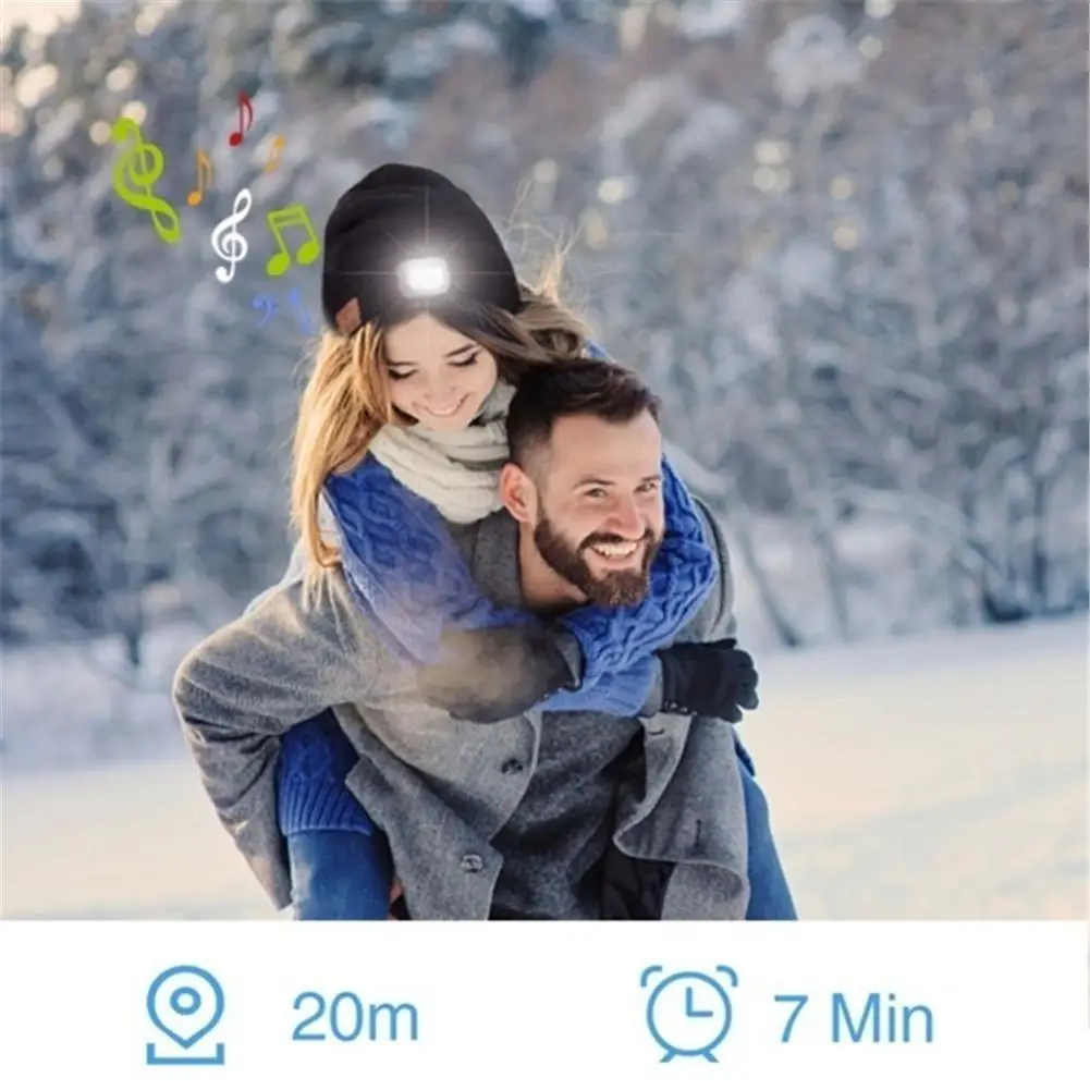 GloryStar теплая шапка вязаная беспроводная гарнитура шапка с Bluetooth 40 м светодиодный музыкальный стерео динамик