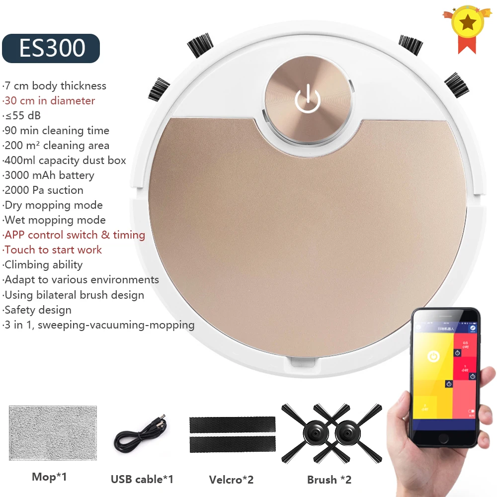 

ES300 Robot Vacuum Cleaner Household Mobile Phone APP Remote Control Automatic Dust Removal and Sterilization Sweeper