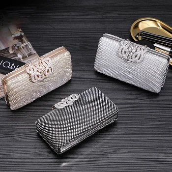 

Women Fashion Evening Bag Crystal Diamond Studded Shining Sparking Clutch Purse Rhinestone Hasp Crossbody Shoulder Party Handbag
