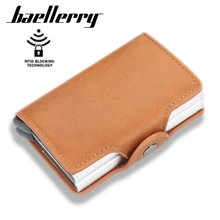 

Baellerry New Man Women Smart Wallet Business Card Holder Rfid Wallet Aluminum Metal Leather Credit Business Mini Card Wallet