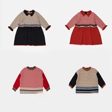 Г., новое осенне-зимнее трикотажное платье из смешанной шерсти, очень красивое кружевное платье с летящими рукавами для девочек Детские платья для девочек