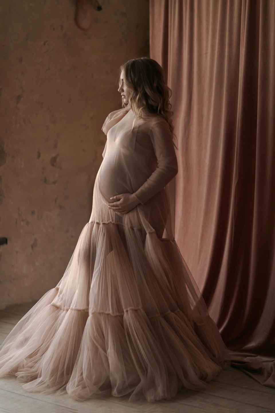 2020 Sexy Bridal Tulle Robes Deep Floor Length