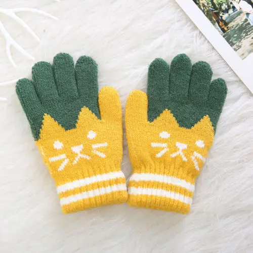 4-8Y New Child Kids Baby Girls Boys Winter Knitted Gloves Cartoon Warm Mittens Toddlers Outdoor Cartoon Cats Cute Gloves