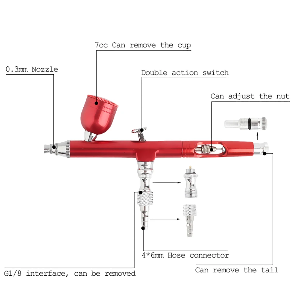 Airbrush Dual Action Gravity Feed 0.3mm Nozzle Spray Gun Cake Decorating Nail Manicure With Clean Kit