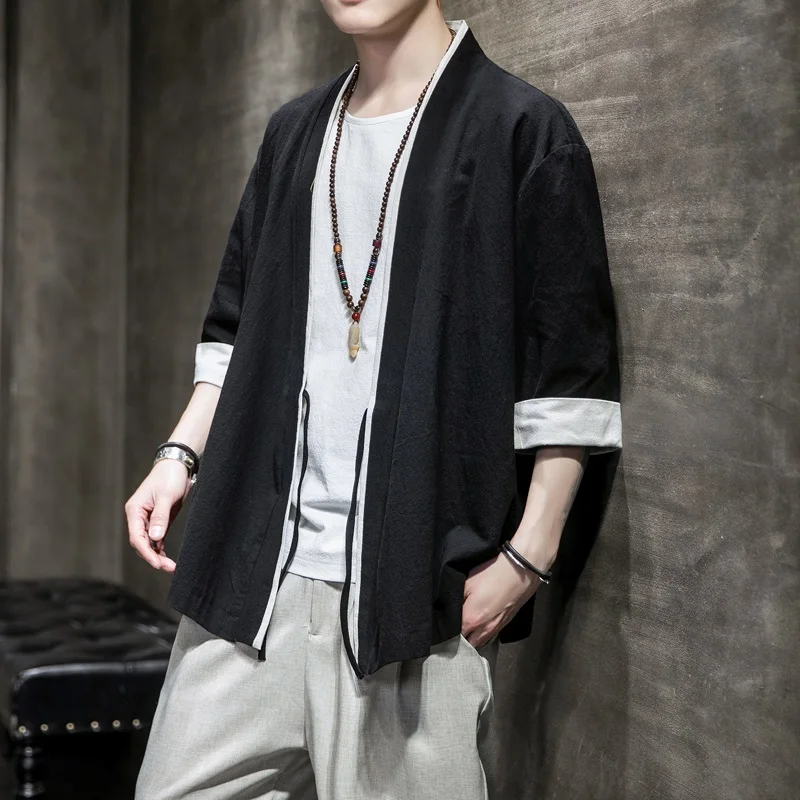 Men Japanese Kimono Traditional Samurai Costume Blouse Shirt Haori Yukata Jacket japanese kimono japanese kimono cardigan japanese kimono shirt