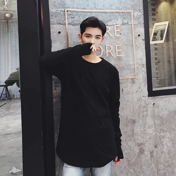 

Spring Autumn New Europe and the United States high street men's loose long-sleeved solid color Harajuku style men's t-shirt