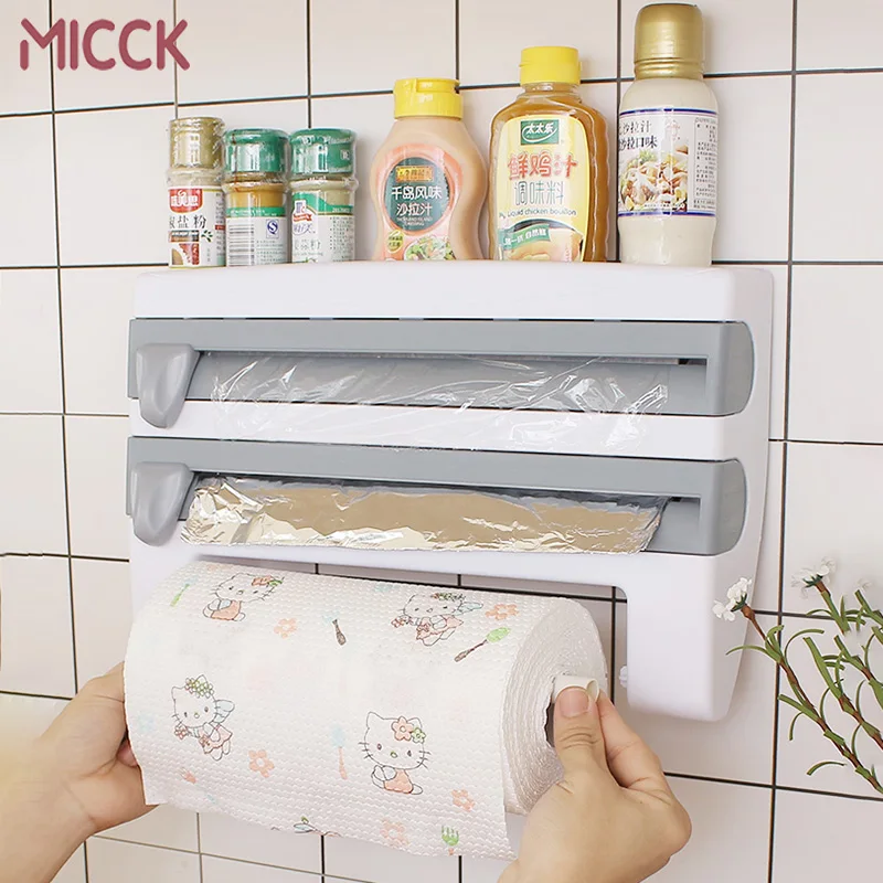 MICCK новая кухонная бумага для органайзера, держатель для полотенец, кухонная полка, цепляющаяся пленка для соуса, полка для хранения бутылок, аксессуары для хранения из фольги
