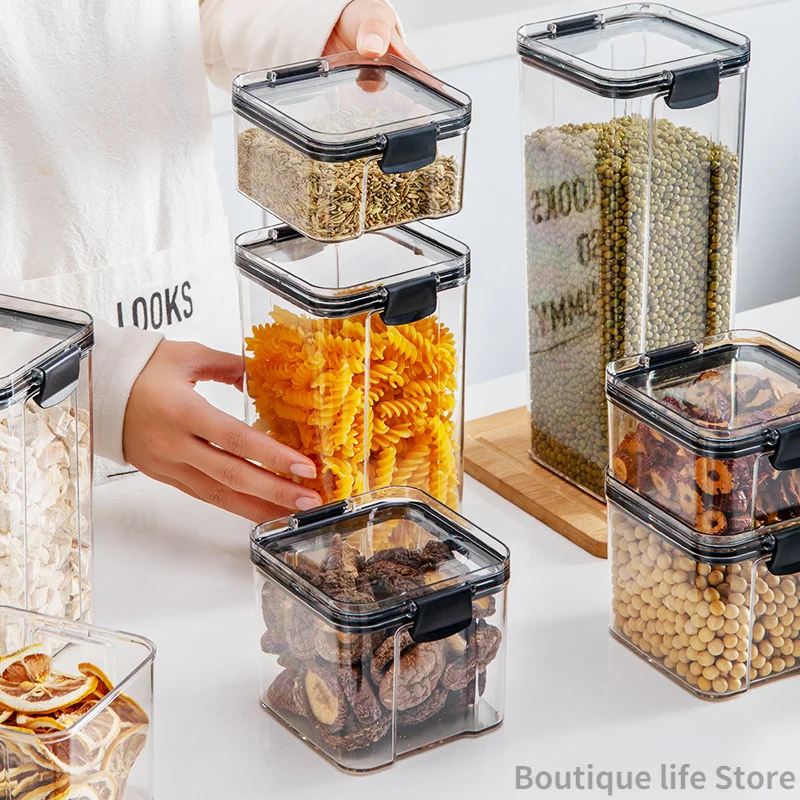 Airtight Food Storage Container,Food Storage Box Multigrain Storage  Tank,Plastic Transparent Stackable Kitchen Sealed Jar