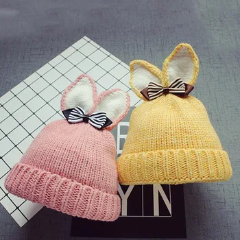 

2-8T Lovely Rabbit Ear Design Baby Hats Newborn Photography Props Spring Winter Warm Toddler Hat Wool Hemming Children Caps
