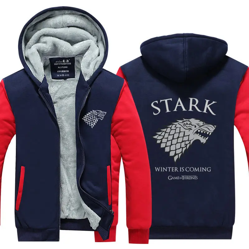 GOT House Stark Игра престолов толстовка с капюшоном на молнии унисекс спортивный костюм с капюшоном куртка толстый зимний теплый костюм для косплея - Цвет: Blue and Red 1