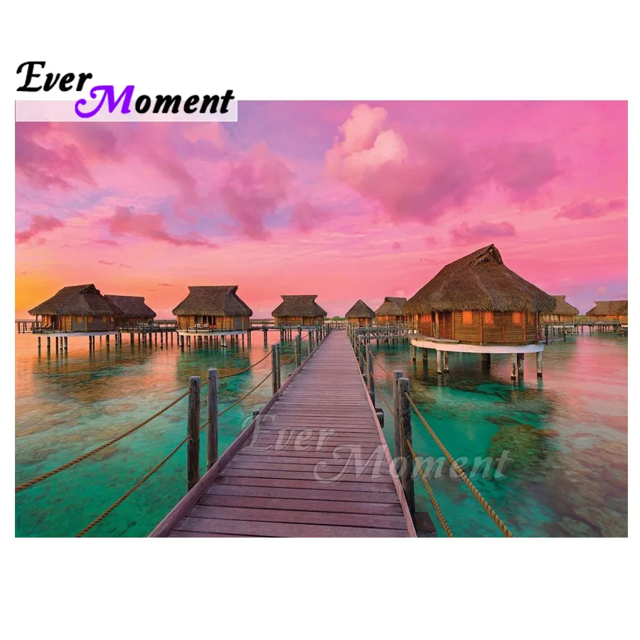 Картина с зеленым озерным мостом Ever Moment стразы мозаичное украшение алмазная