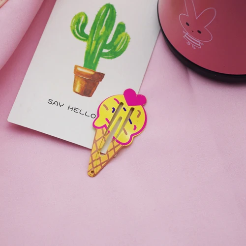 2pcs Ice Cream 2 шт./лот Новые Детские украшение для волос с героями мультфильмов с милым принтом Заколки для волос кактус заколки Жираф Мышь животных заколка для волос для девочки - Цвет: 2pcs Ice Cream