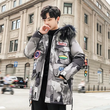 

2020 New winter coat for men white duck down hooded down jacket with large fur collar and thick fashion male clothes