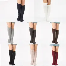 Зимние вязаные носки для женщин и девочек женские повседневные однотонные рождественские сапоги носки-тапочки выше колена вязаные теплые Чулочные изделия