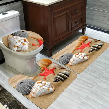 

T High Quality Toilet Mat Set 3 Piece Bath Mat Anti Slip Bathroom Rugs and Mat Set Flannel Carpet Bedroom Doormat Blanket
