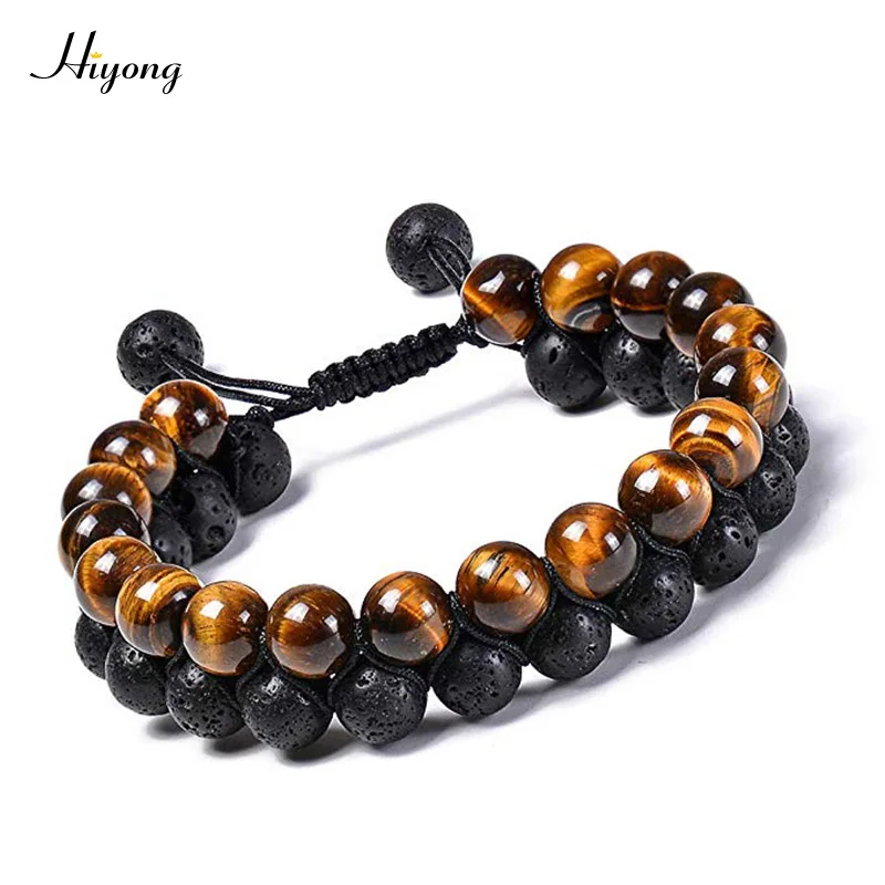 Tiger eye 19 HIYONG 8 мм браслет из камня тигровый глаз плетеный браслет регулируемый черный матовый Шарм целебный баланс бусины Йога браслет для мужчин - Окраска металла: Tiger eye 19