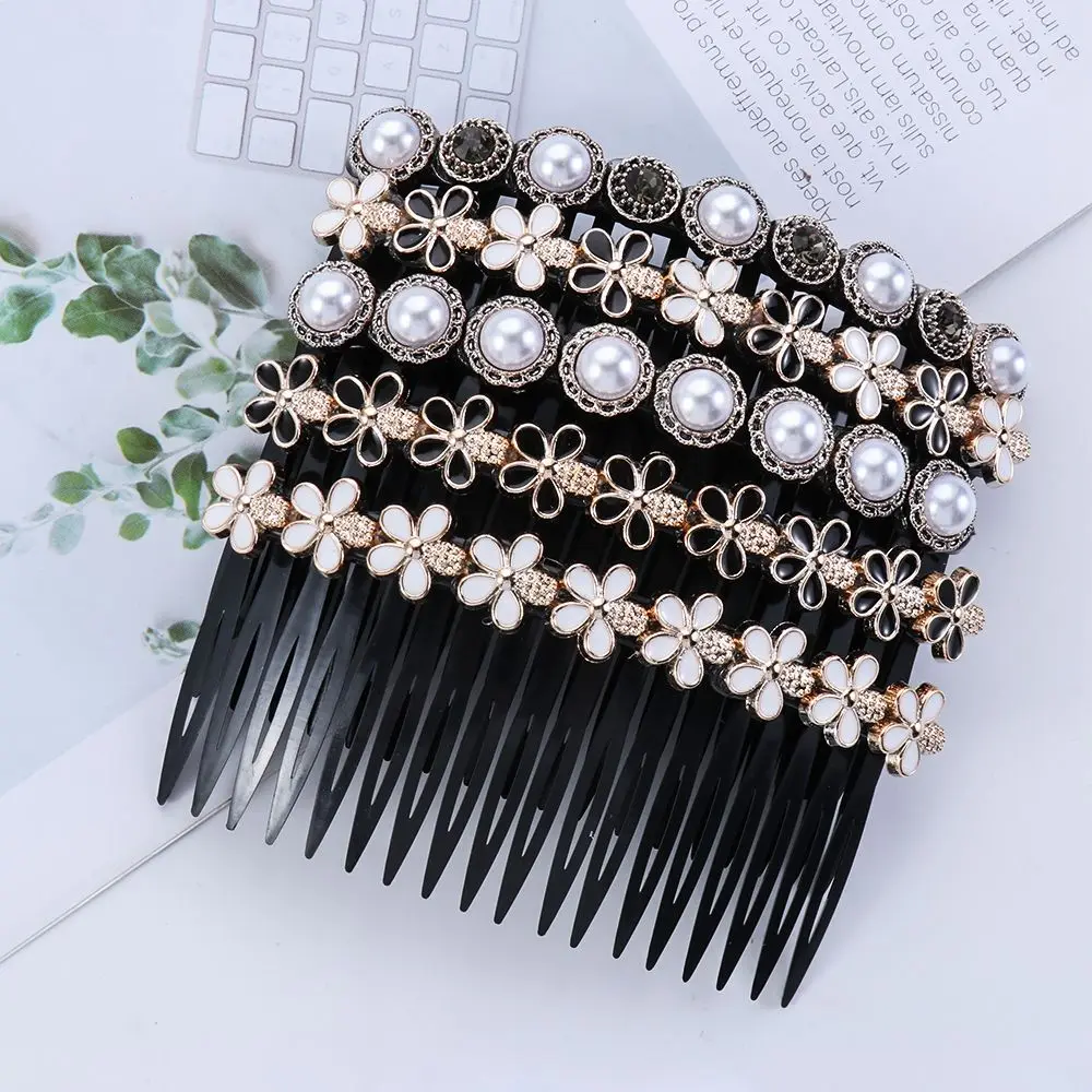 white hair clips 20 Teeth Inserted Hair Comb Bangs Hairpins Pearl Flower Rhinestone Buttons Hair Clip Headwear Hairband Women Hair Accessories best headbands for women