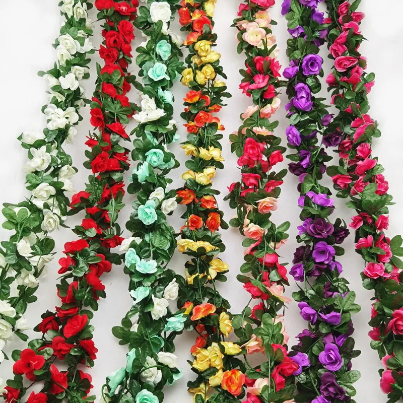 

2X 45flowers rose garland faux silk small peony flower Christmas Garland Spring Autumn Garden DIY plant wedding home decor 250cm