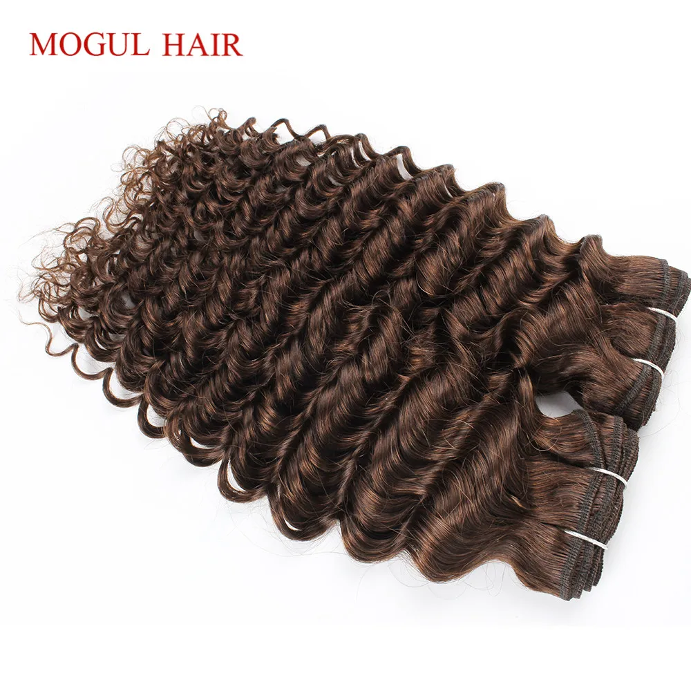Color 4 Chocolate Brown Deep Wave Remy Human Hair Bundles 10-24 inch Indian Hair Weave Extensions Quality Last Long Mogul Hair