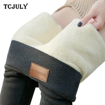 

TCJULY Winter Thicken Warm Velvet Wool Fleece Leggings Women Lambskin Cashmere Slim Push Up Pants Plus Size 6XL Stretchy Leggins
