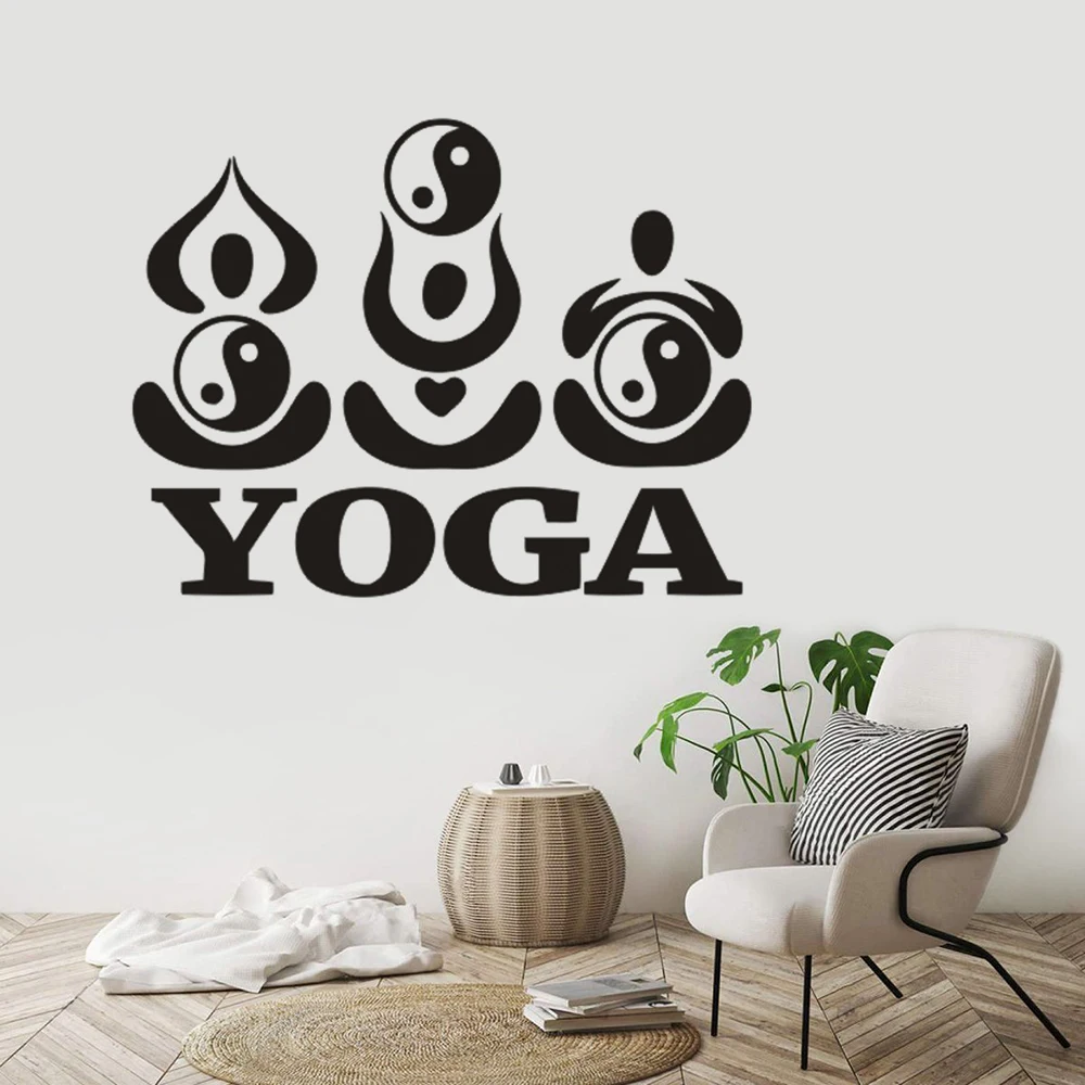 Абстрактная поза для йоги Наклейка на стену с логотипом Yin-Yang Yoga декор