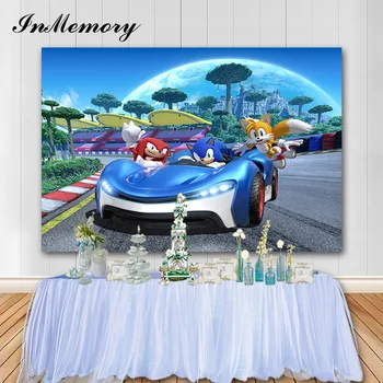 

InMemory Vinyl Cartoon Photography Background Sonic Boy Car Children Birthday Party Backgrounds Banner Photo Studio Props 7x5FT