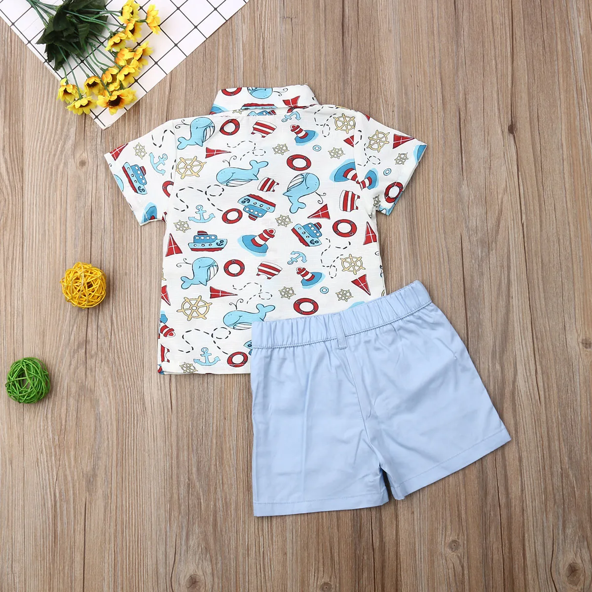 Летняя одежда для малышей Кофты с галстуком-бабочкой для маленьких мальчиков однотонные шорты комплект одежды из 2 предметов с разноцветными животными, От 0 до 5 лет