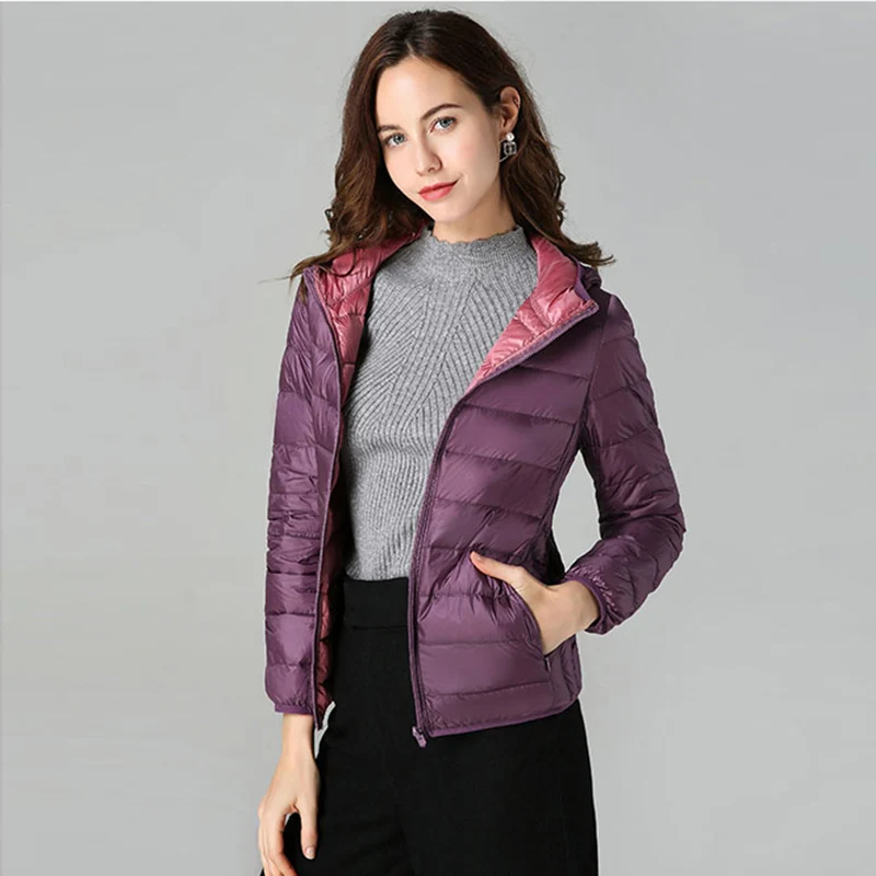 SEDUTMO Winter Double Sided Duck Down Coat Women Casual Short Hooded Puffer Jacket Autumn Thin Parkas ED1339