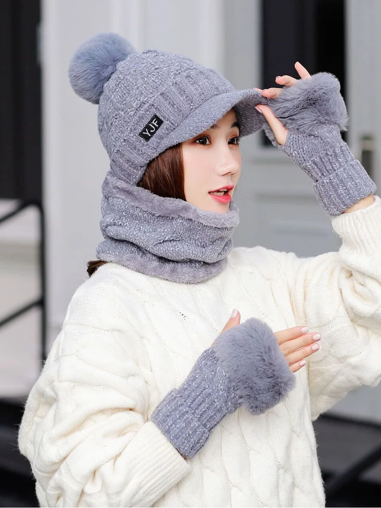 Зимняя шапка Skullies Beanies шапки для женщин синель шерсть шарф перчатки головные уборы, Балаклава маска Knitted шапка вязаная