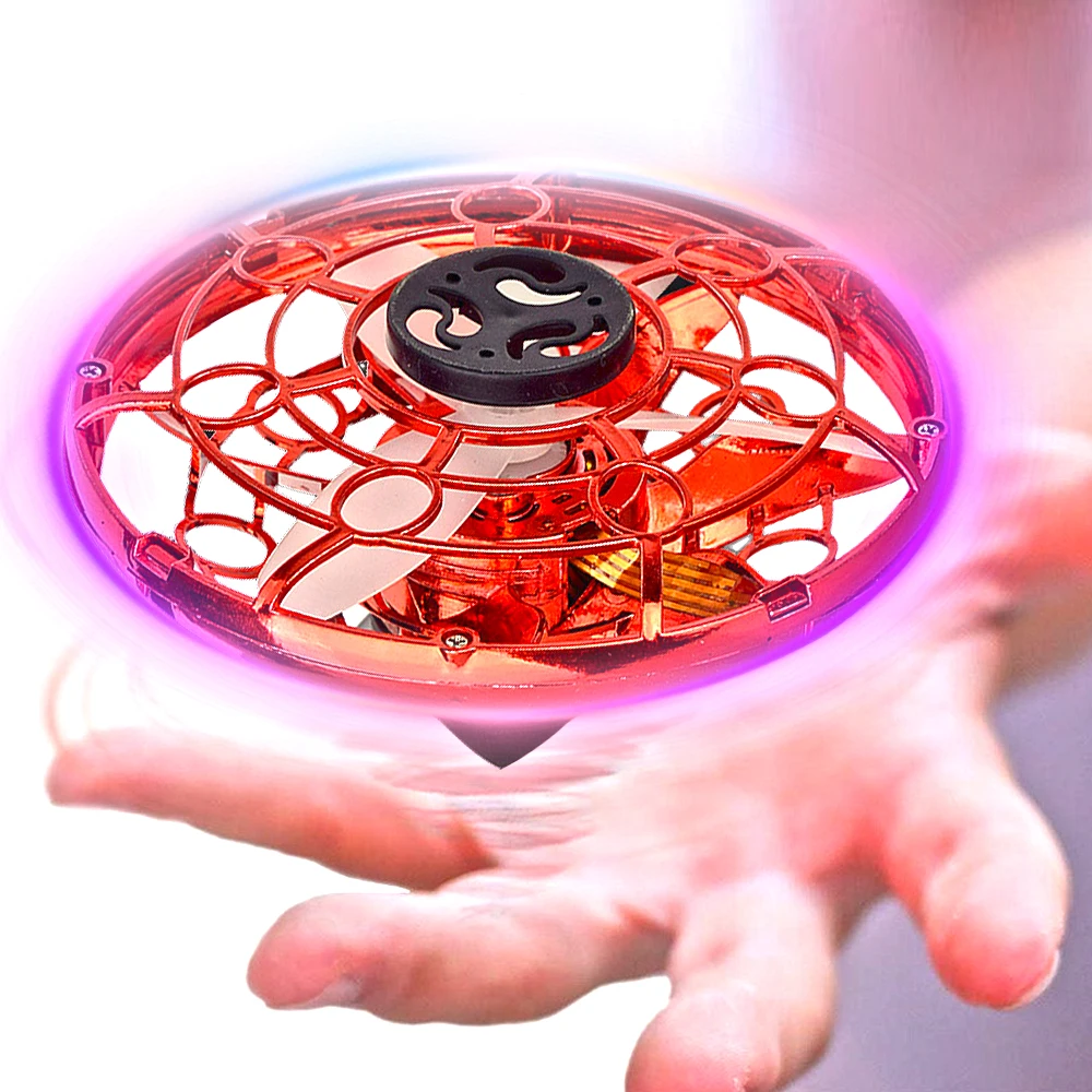 Flying Spinner Mini UFO Gyro Hand Aircraft Fly Spinning Top Toys for Boys Tricks Out Quadcopter Drone Led Glow in Dark Stunts