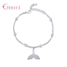 925 пробы, серебряный,, блестящие, хрустальные, 925 пробы, хвост русалки, регулируемые браслеты для женщин, элегантный браслет