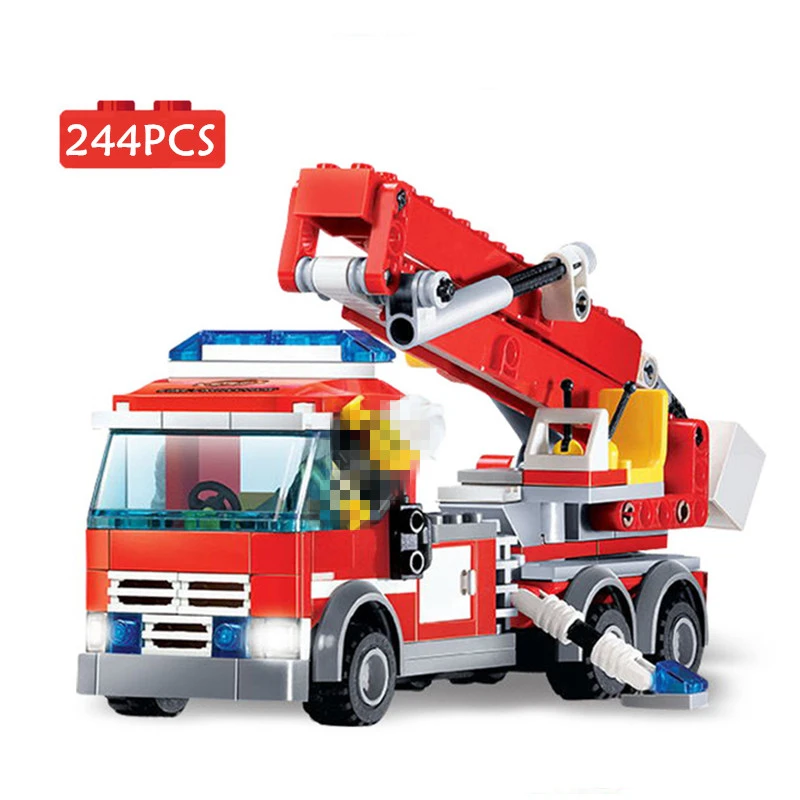 

244PCS Fire Fighting Rescue Trucks Car Series Building Blocks City Firefighter Assembly Enlighten Bricks Toy For Children Gift