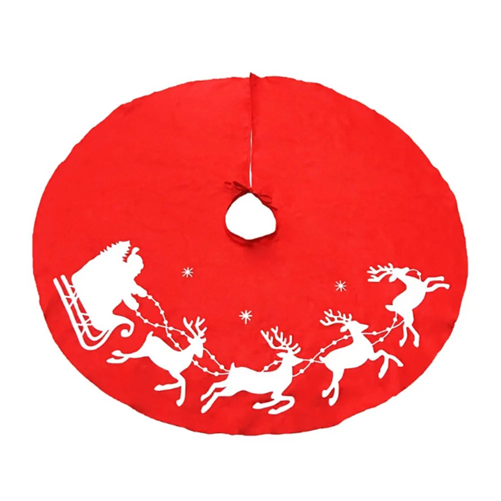 Deer Tree Christmas Tree Skirt Decoration Red+ White Decorations Supplies Reindeer Lovely Ornament Party Non-Woven Round