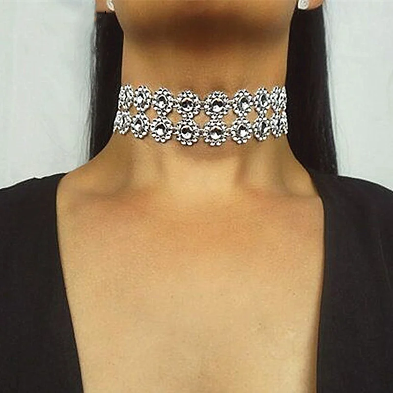 NC324 Bling Flower Clavicle Choker Necklace Women Luxury Wedding Necklaces collares mujer Collier Bijoux Steampunk Chokers 2018 | Украшения